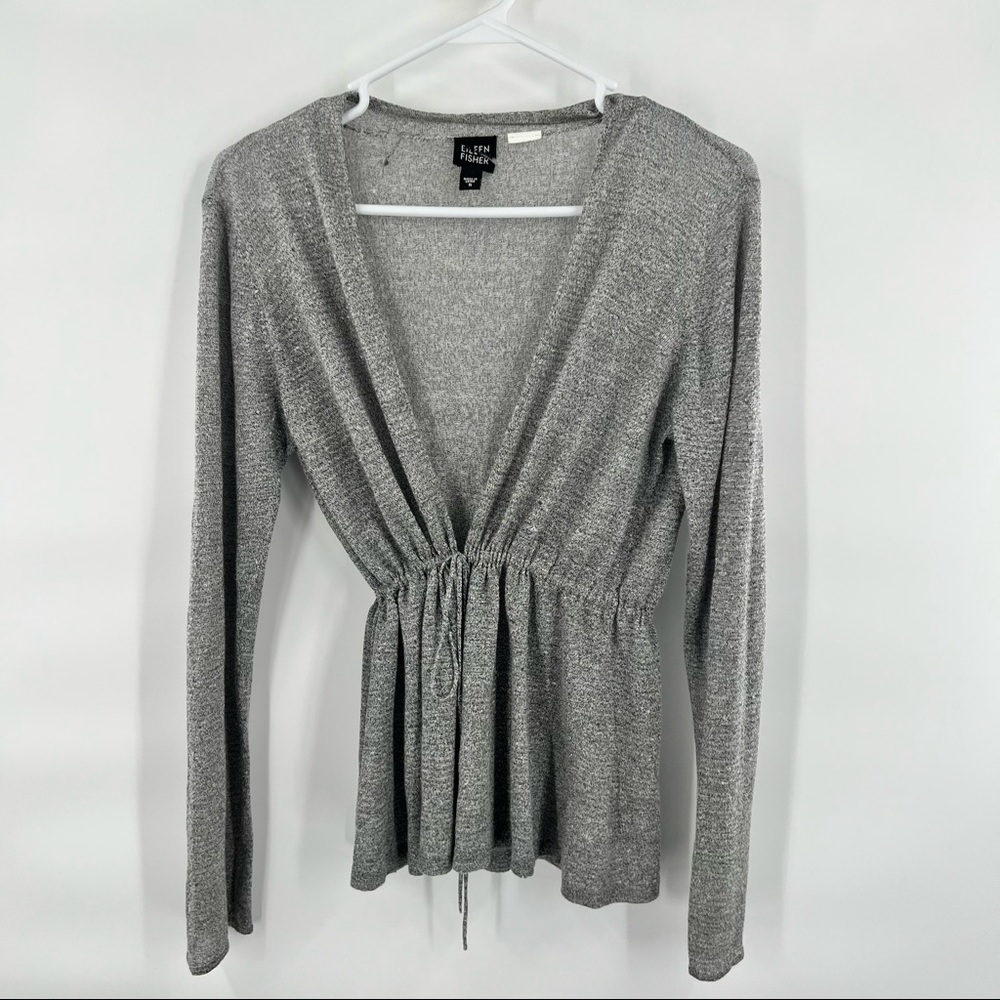 Eileen Fisher grey long sleeve blouse v neck size S